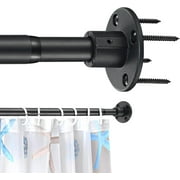 Shower Curtain Rod ,Adjustable Heavy Duty Shower Rods for Bathroom Wall Mounted Permanent Industrial Shower Curtain Rod Rust Proof Stainless Steel Black